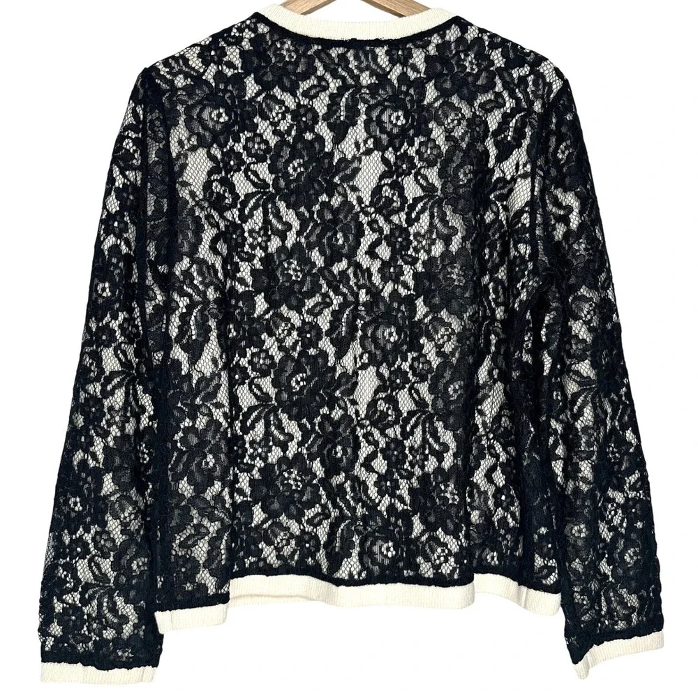 NWT Talbots Floral Lace Cardigan Ivory Black S - Picture 3 of 11